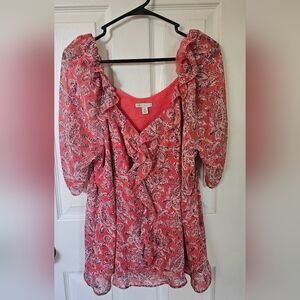 Cato - NWOT Coral Paisley Blouse with Ruffle Details.